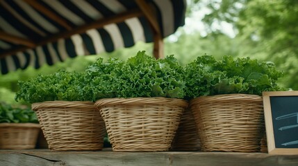 Fresh lettuce baskets farmers market