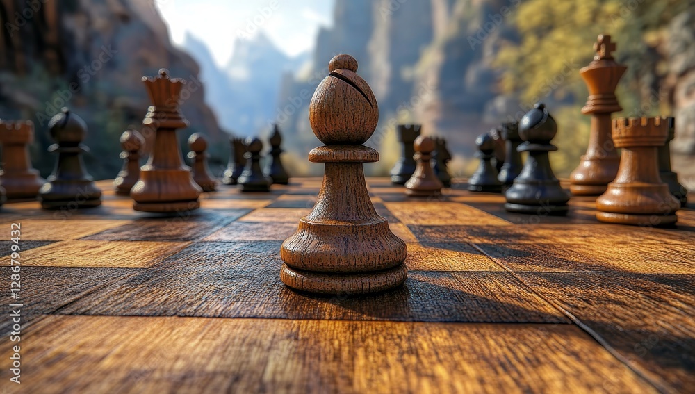 Poster generative ai concept of a close-up chess board for illustrating tactics and strategy in the backgro