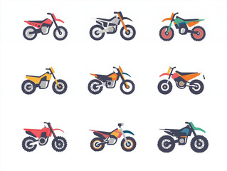 Icônes de moto cross en flat design sur fond blanc