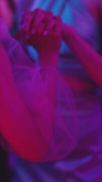High school graduates dancing on prom, waltz and classical ball slow dance in dresses and suits on school graduation party, boys and girls ballroom dancers, couples dance quadrille, polonaise