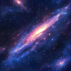 Naklejka premium Vibrant cosmic display with a colorful nebula and countless stars in the deep.