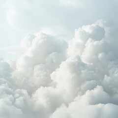 Fluffy clouds in a serene sky, a dreamy skyscape in soft, muted colors.