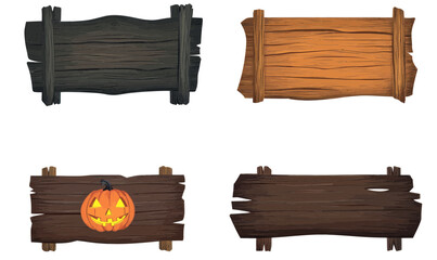 Fototapeta premium Halloween Wood Plank Sign Vector Illustration with Pumpkin Elements and Copyspace