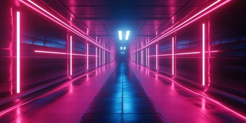 Neon Corridor Pink and Blue Glowing Lights, Futuristic Tunnel, Sci-Fi Background cyberpunk, 3d render