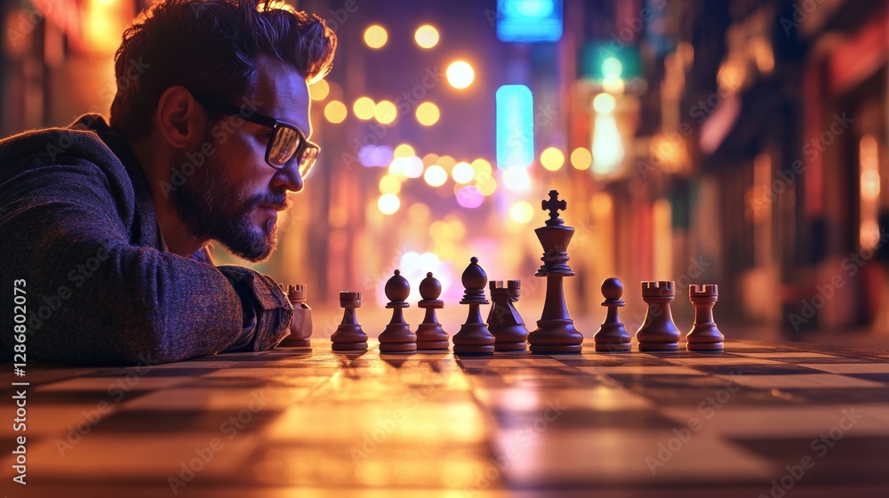 Poster generative ai concept of a close-up chess board for illustrating tactics and strategy in the backgro