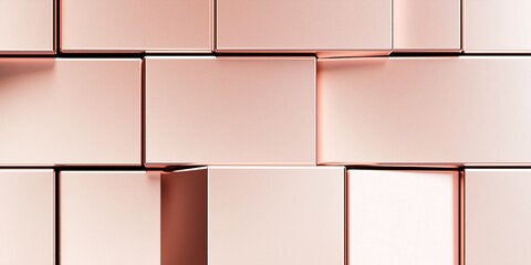 Luxurious rose gold blocks with flawlessly smooth textures, arranged in a minimalist geometric grid, warm metallic tones, background