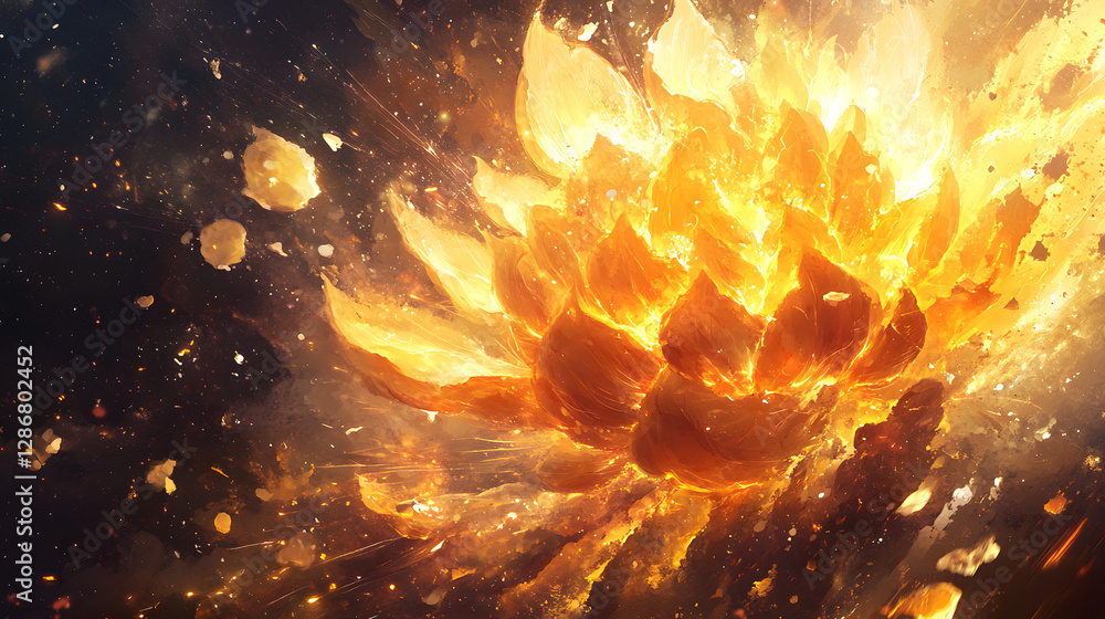 Poster fireball with a glowing fire inside artistic representation of energy and motion in a vibrant visual