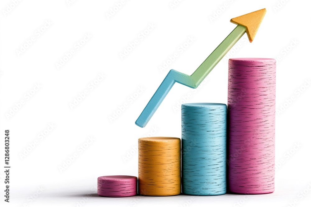 Poster Growing bar graph showing increasing statistics with upward arrow