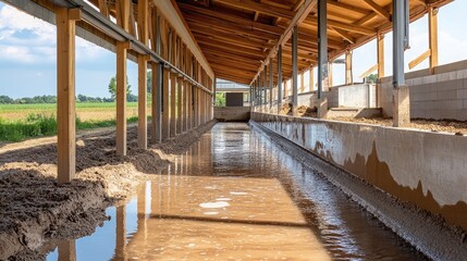 Fototapeta premium Clean and spacious pig pen with fresh water supply and well-ventilated housing for pigs.