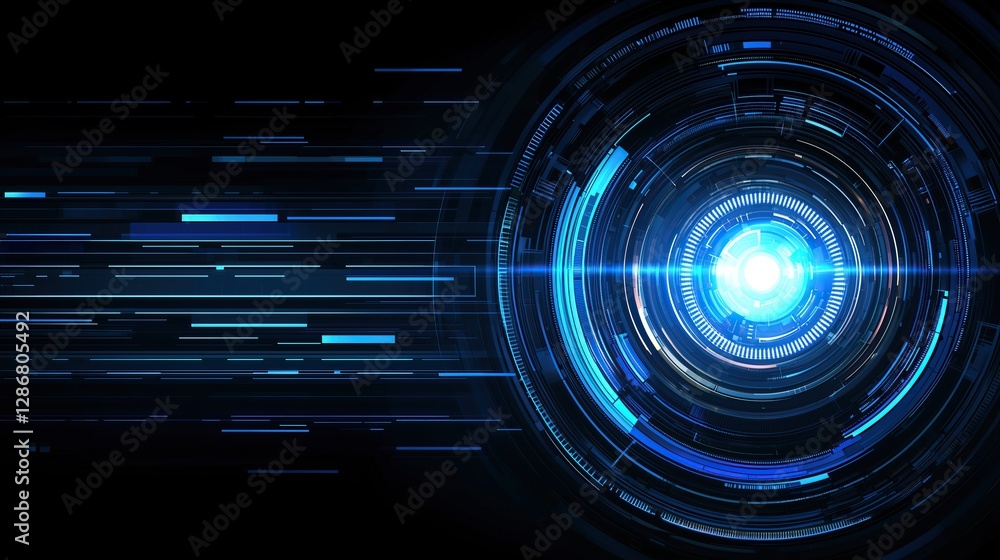 Poster circular blue light design with motion streaks emanating from technology futuristic visual concept