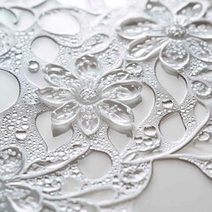 Obraz premium Floral pattern with water droplets glistening in a delicate, light design.