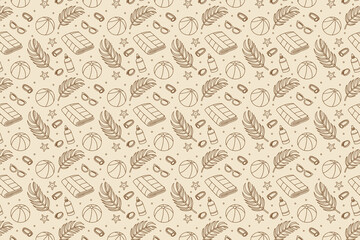 Summer Beach Icons Seamless Pattern Vector Illustration Background