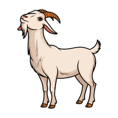 White domestic goat in side view. Simple farm animal vector illustration isolated on a white background, perfect for agricultural designs, logos, and educational materials.