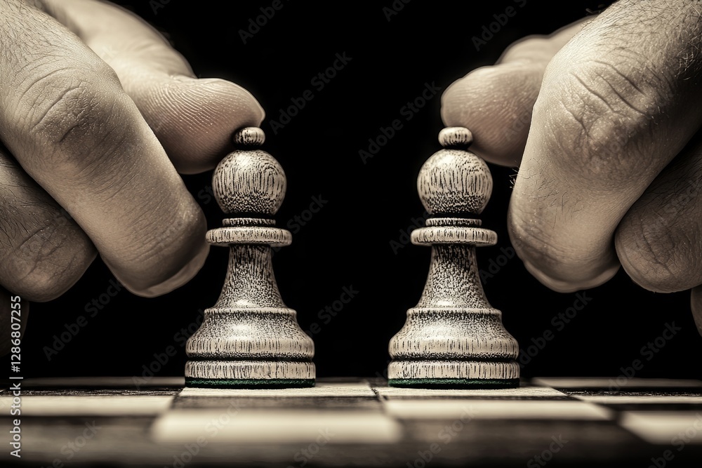 Poster hands in monochrome pose with a chess board, commemorating the global chess day festivities through 