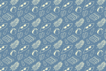 Naklejka premium Summer Beach Icons Seamless Pattern Vector Illustration Background