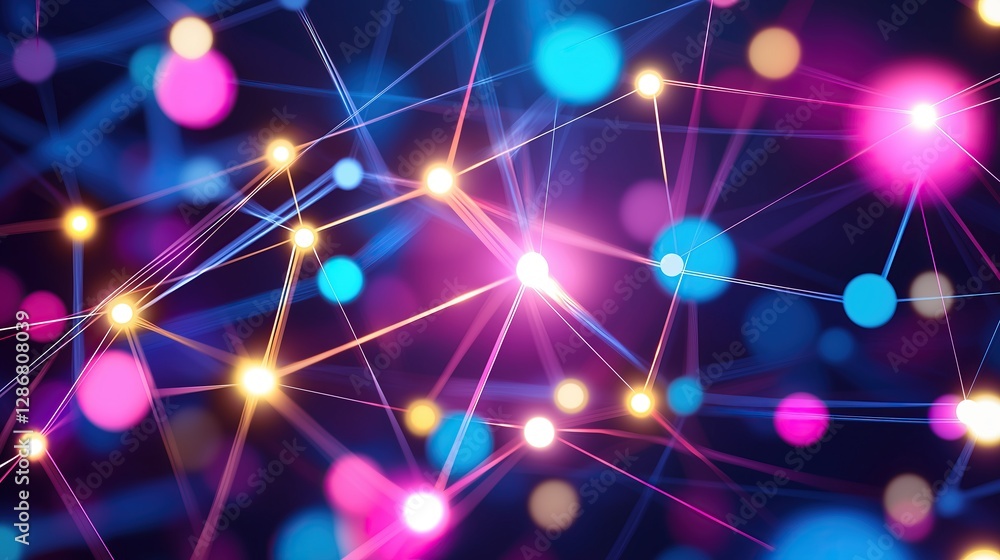 Poster Abstract representation of interconnected nodes with glowing lights network connections and vibrant colors