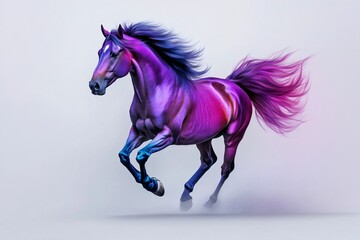 Fototapeta premium Purple and blue horse running on white background