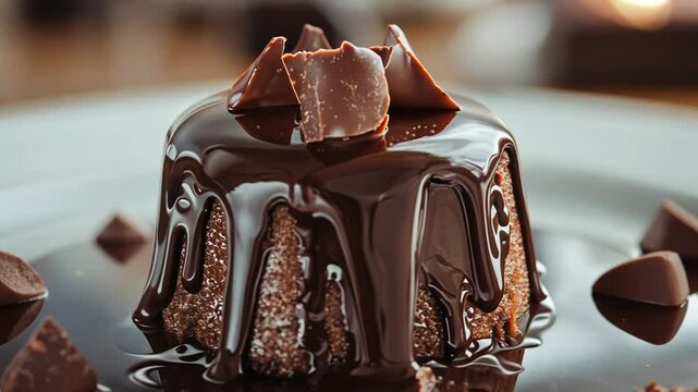 Delicious chocolate lava cake dessert with melting chocolate topping showcase