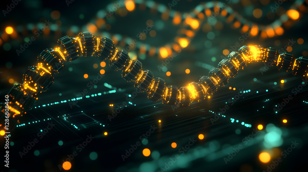 Poster digital circuit board with glowing lights in an abstract technological background