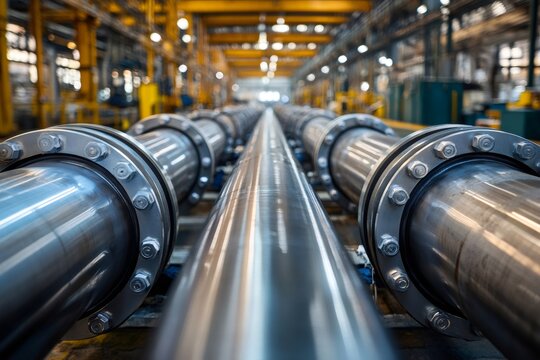 Industrial pipes system connecting in modern factory