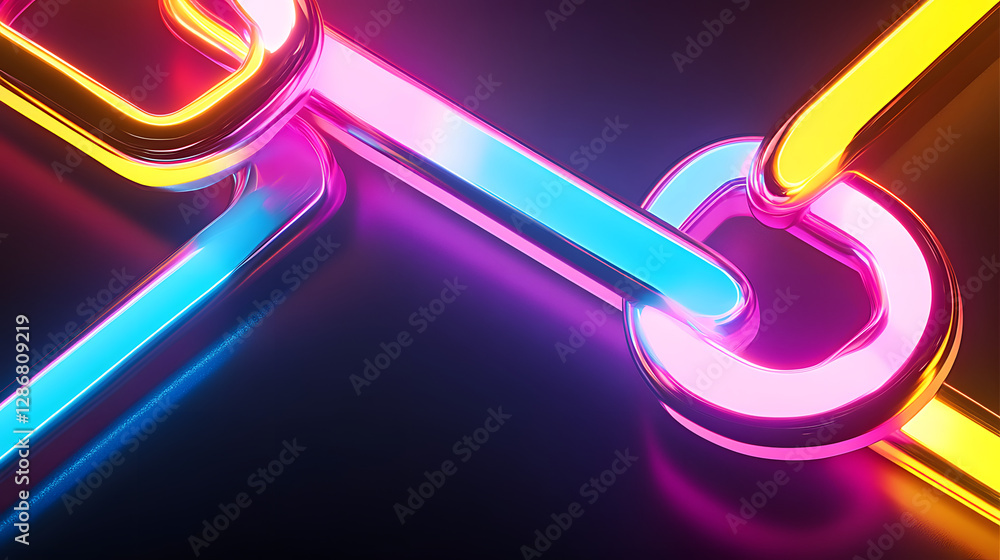 Poster colorful abstract neon links and shapes creating a vibrant conceptual design for backgrounds or digi