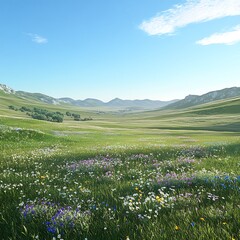Tranquil Meadows Wildflowers Sunlit Scenery High Resolution