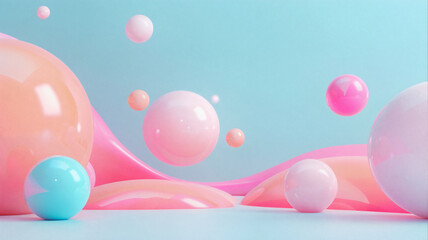 Pastel background of pink and blue 3d balloons
