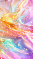 Rainbow colored fabric background, holographic wave
