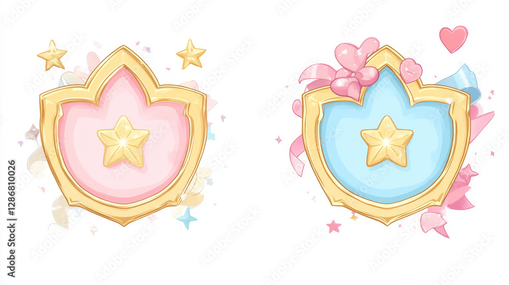Poster glossy circle ranking frames with stars for user avatar in game interface. game ui elements, empty r