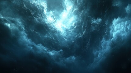 Dramatic Nebula Cloudscape with Glowing Light and Dark Blue Tones