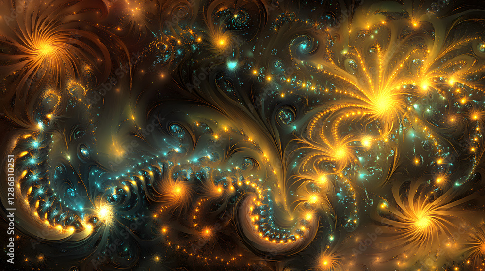 Poster computer generated image of a futuristic frame with tulip flower design and abstract elements
