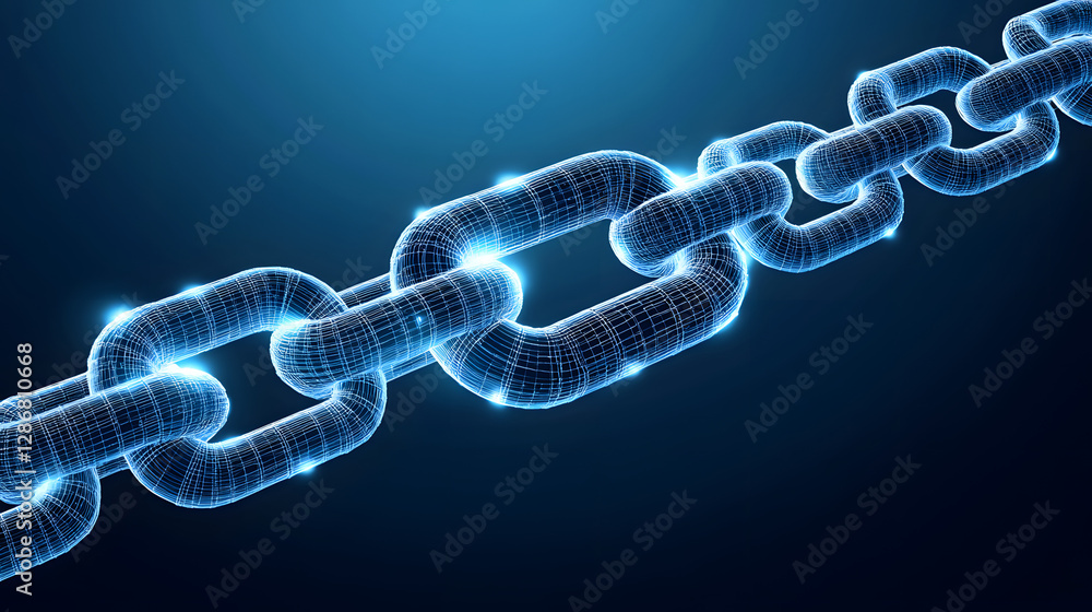 Poster abstract visualization of a glowing chain with luminous lines on a dark background