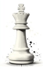 Fototapeta premium black and white collage element featuring isolated chess king piece in retro halftone dotted texture for vintage magazine style grunge punk design