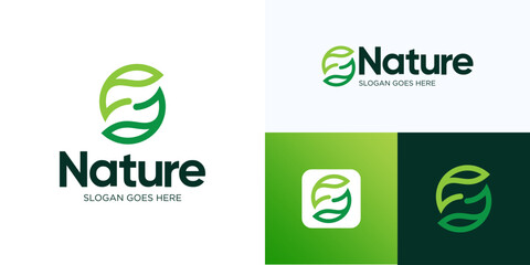 Green Nature leaves logo, Green plant or gardening logo design, Sprout leaf logotype, Agriculture vector logo concept, Ecology of environmental protection, organic icon logo, Nature farm, Icon logo S