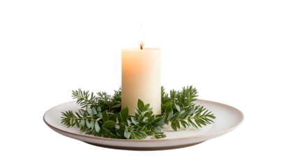 Candle and plate with greenery png 
