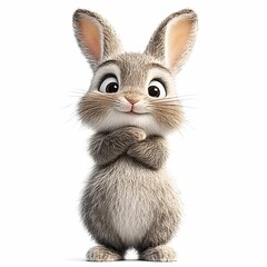 Obraz premium A cute brown cartoon rabbit isolated on white background.