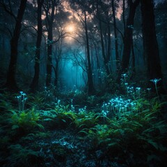 Mystical Fantasy Forest &ndash; Glowing enchanted forest with bioluminescent plants.