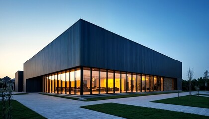 Obraz premium a modern building with large windows and glass walls.