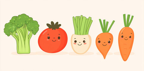 Cute Cartoon Smiling Vegetables