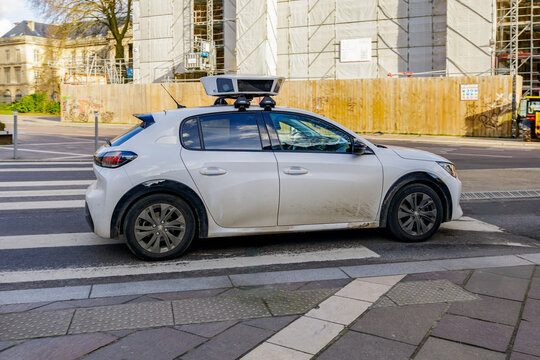 ROUEN, NORMANDY, FRANCE - FEBRUARY 5, 2025: privately owned car with Automatic Number-Plate Recognition (ANPR), to fine unauthorized parking in city center