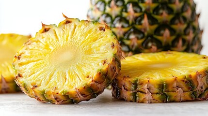 Pineapple slices close-up on white surface
