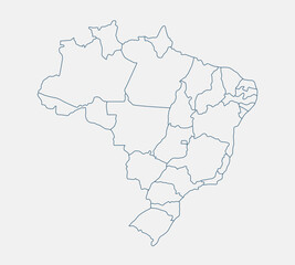 Outline Brazil map isolated on white background. Brazil map. Brazil map outline template. Editable Brazil map outline with state divisions. Vector illustration