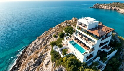 Fototapeta premium luxury villa on a cliff overlooking the sea.