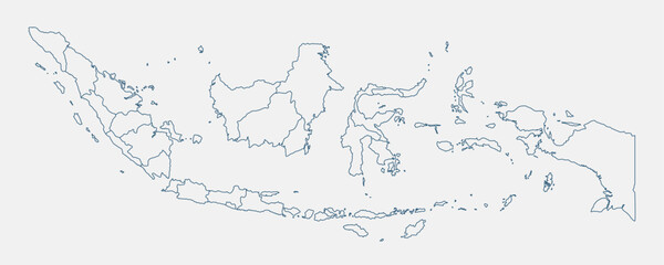 Outline Indonesia map isolated on white background. Indonesia map. Indonesia map outline template. Editable Indonesia map outline with provincial divisions. Vector illustration