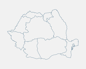 Obraz premium Outline Romania map isolated on white background. Romania map. Romania map outline template. Editable Romania map outline with regional divisions. Vector illustration
