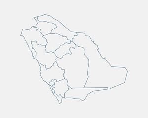 Obraz premium Outline Saudi Arabia map isolated on white background. Saudi Arabia map. Saudi Arabia map outline template. Editable Saudi Arabia map outline with regional divisions. Vector illustration