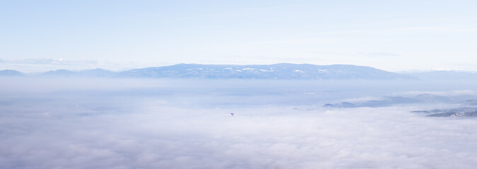 winter landscape with fog