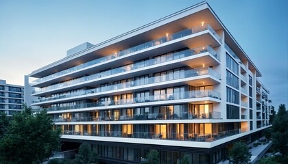 Obraz premium Luxury Apartment Building with Modern Design and Large Windows.