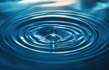 Water Droplet Ripple on Blue Surface