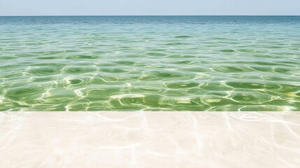 Obraz premium Elegant Clear blue water with rippling wave patterns and sunlight reflections creating a dynamic and refreshing ocean texture 